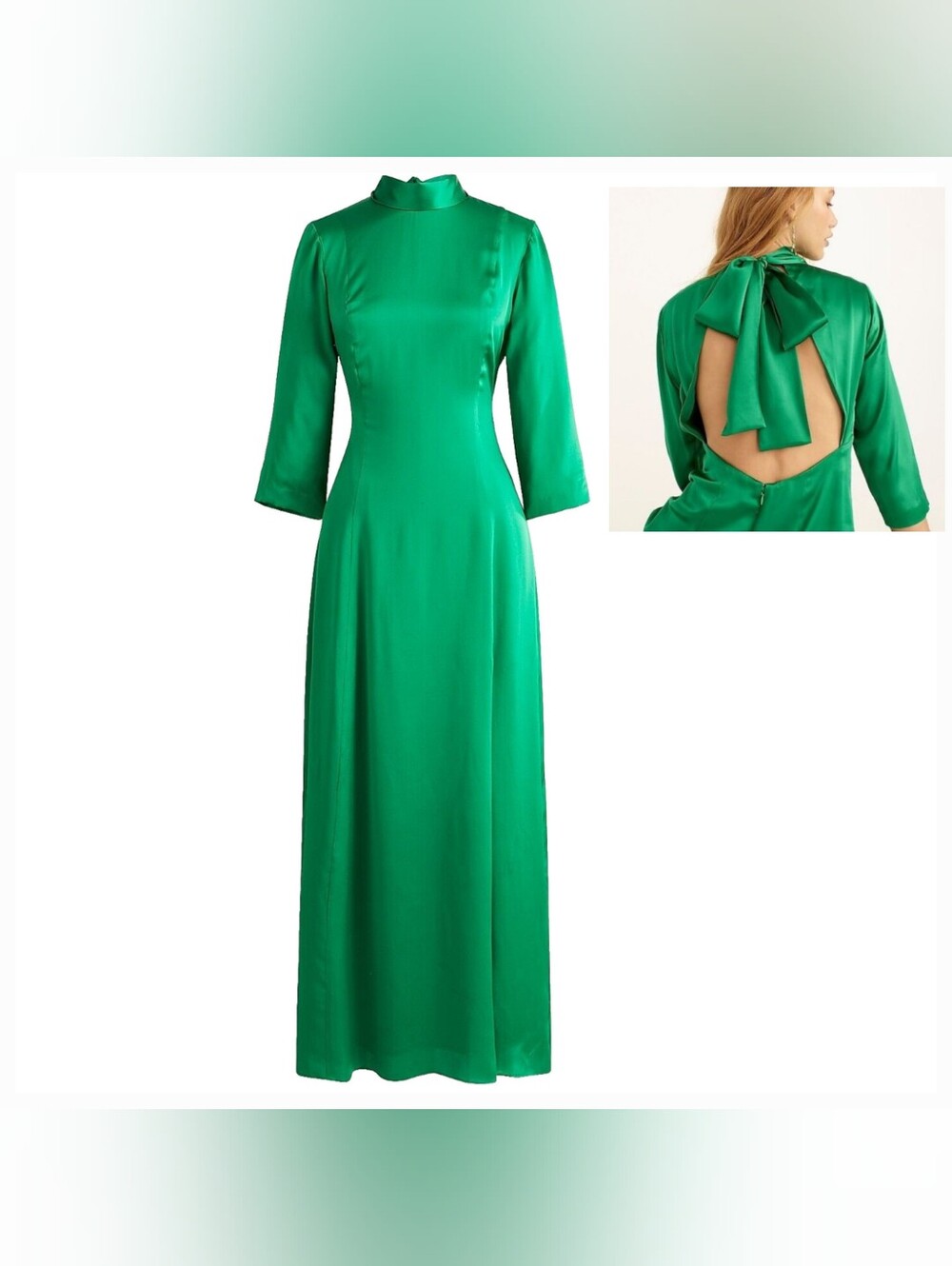 J. Crew Collection Open-Back Dress in Silk Charmeuse, Bright Kelly